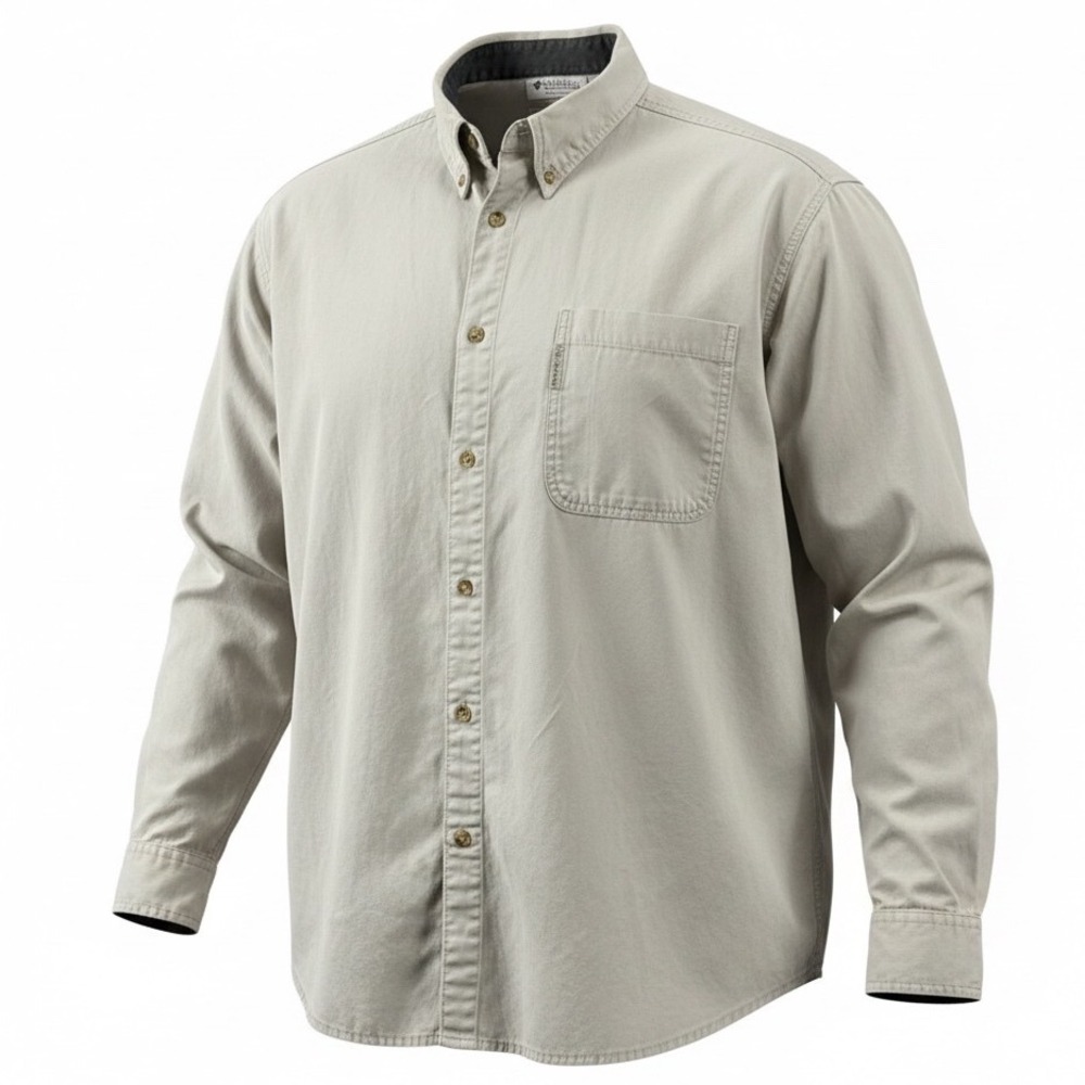Vtg Columbia Mens 3XB Button Down Long Sleeve Shirt Beige Cotton Casual Workwear